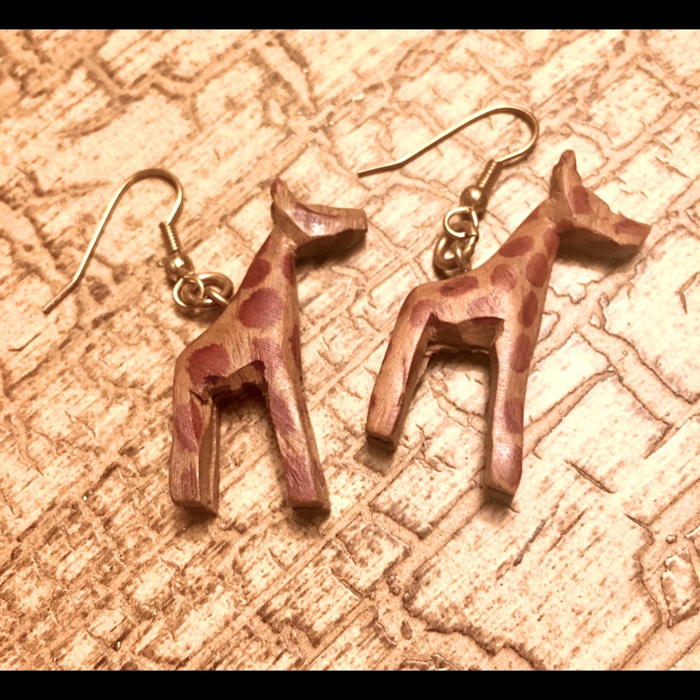 Vintage hand-carver wood Giraffe earrings